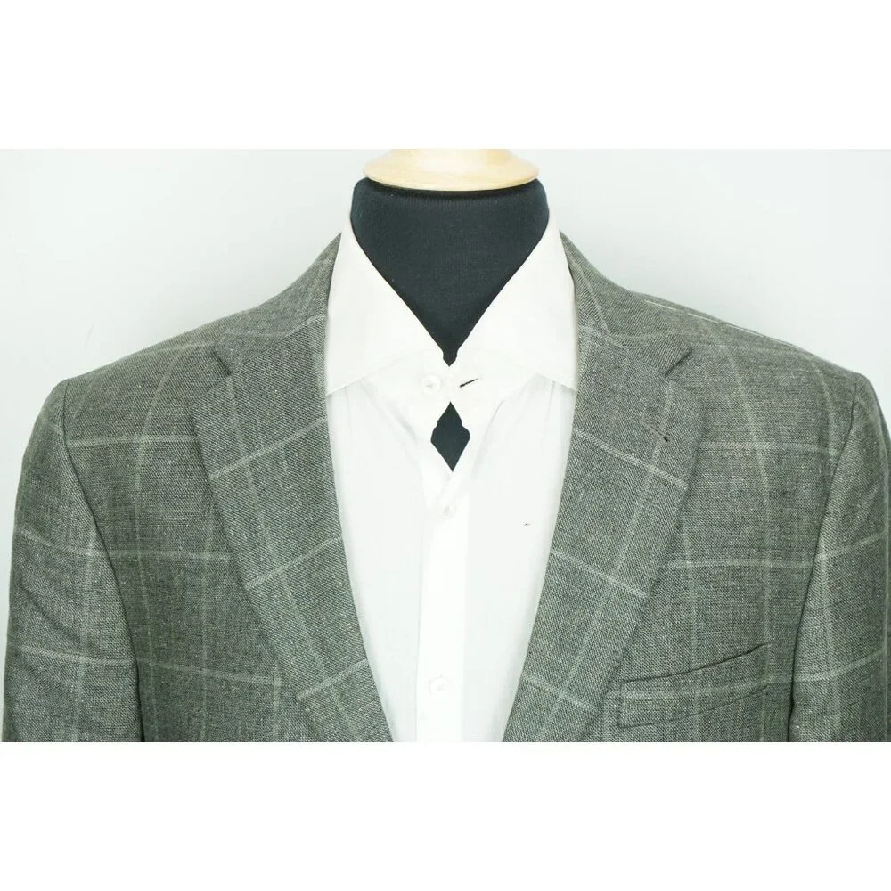 Jos A Bank Signature Collection Tailored Fit Silk Linen Gray Plaid Sport Coat 42